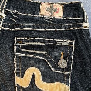 y2k Stella Laguna Beach Dark Blue Jeans with Cream Accent